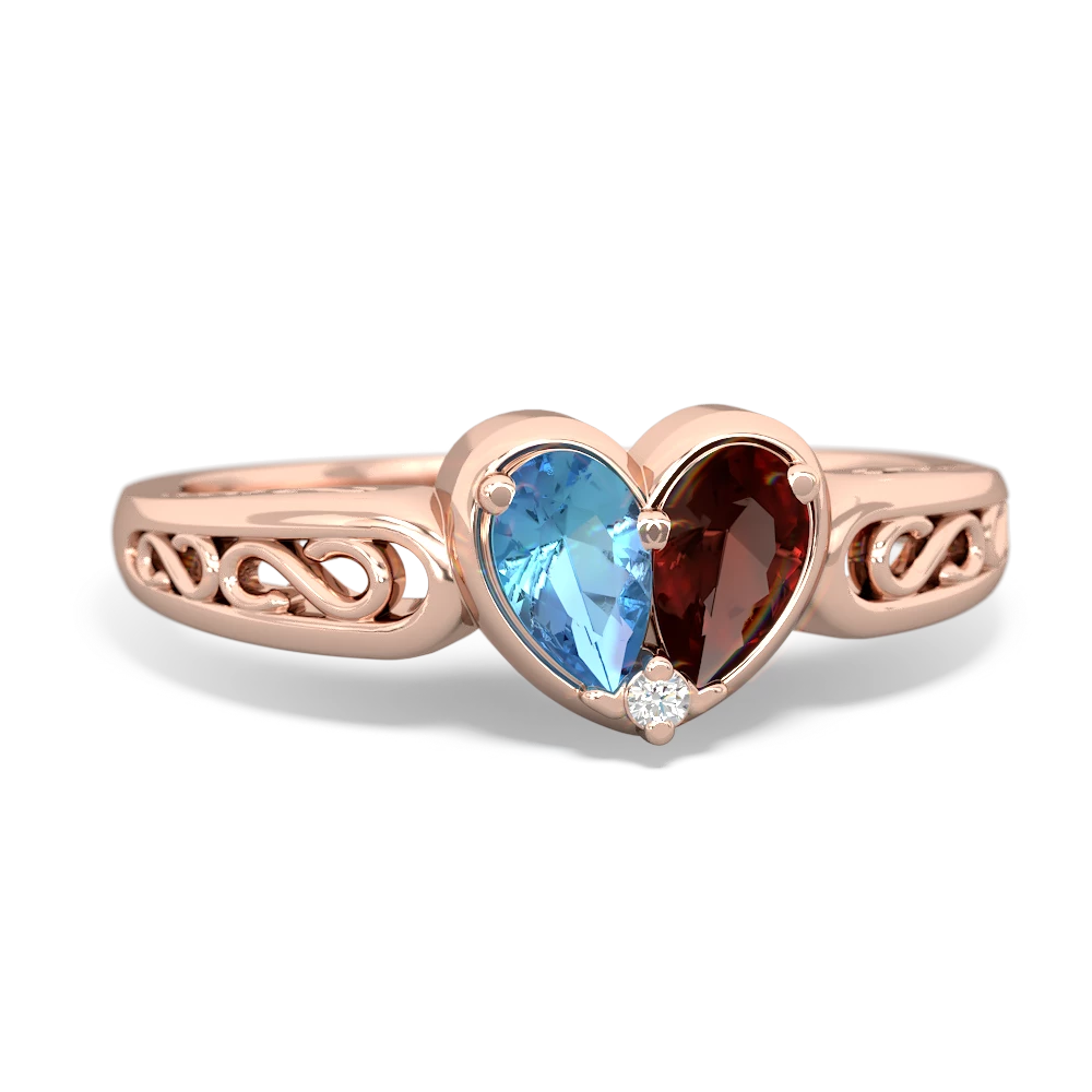 Blue Topaz Filligree 'One Heart' 14K Rose Gold ring R5070