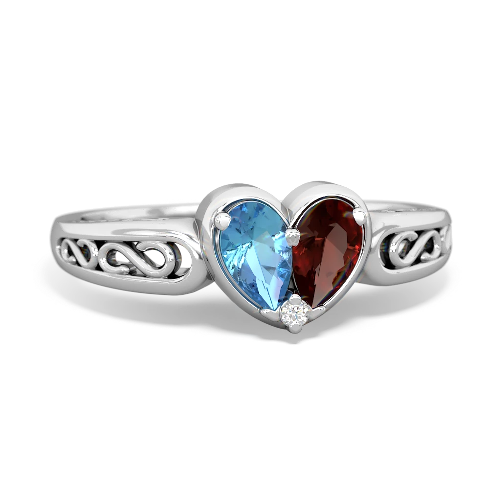 Blue Topaz Filligree 'One Heart' 14K White Gold ring R5070