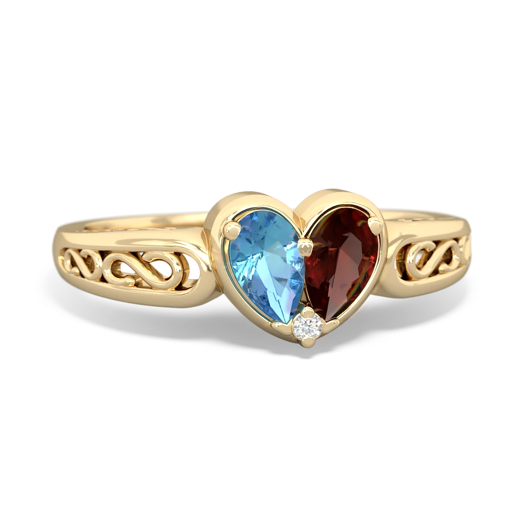 Blue Topaz Filligree 'One Heart' 14K Yellow Gold ring R5070