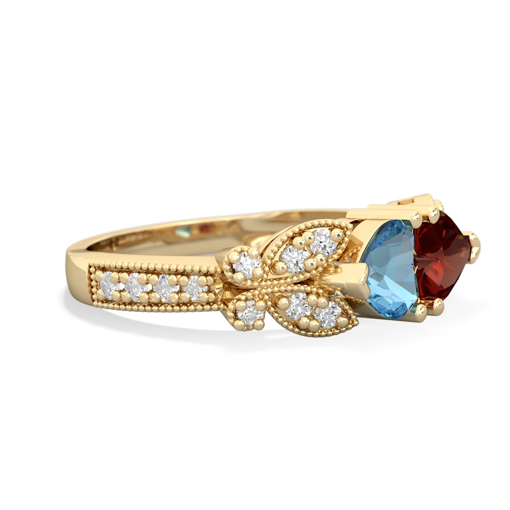 Blue Topaz Diamond Butterflies 14K Yellow Gold ring R5601