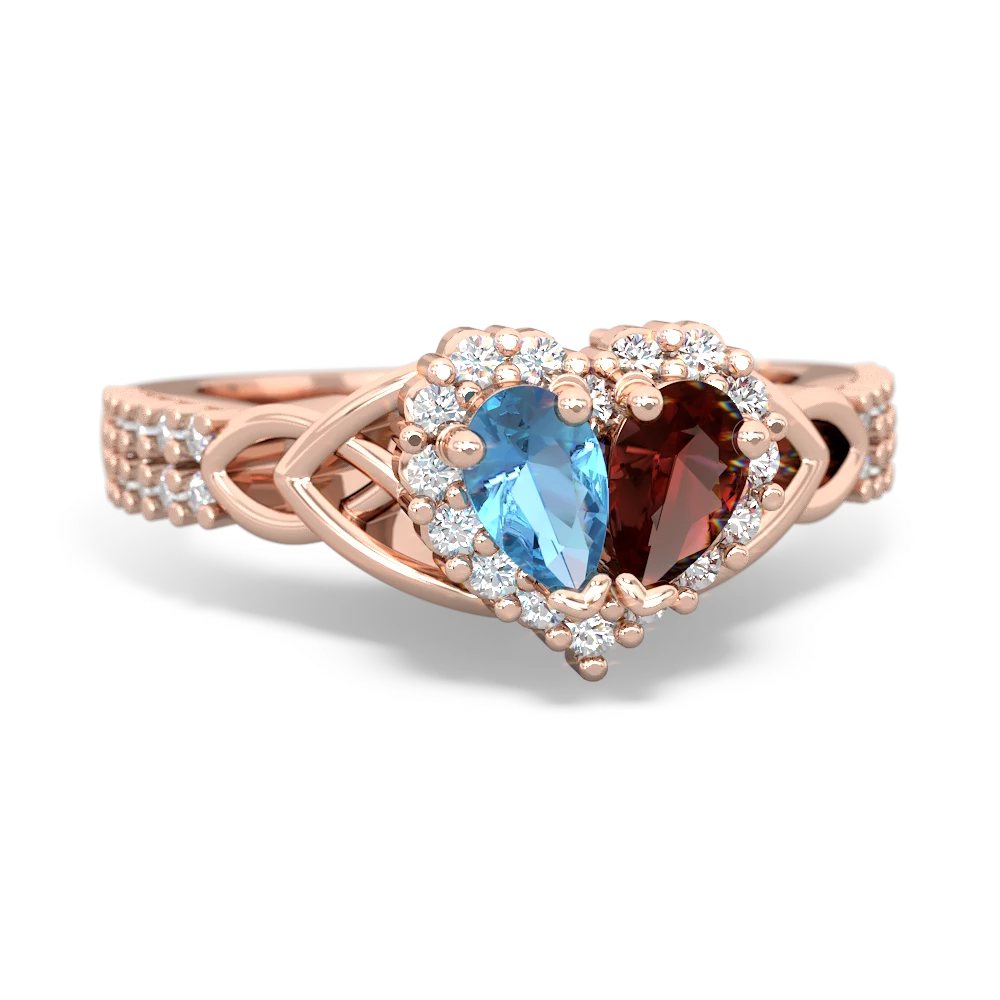 Blue Topaz Celtic Knot Two Hearts As One 14K Rose Gold ring R2644HRT