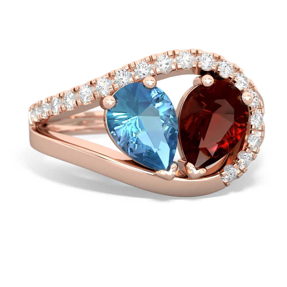 Blue Topaz Nestled Heart Keepsake 14K Rose Gold ring R5650