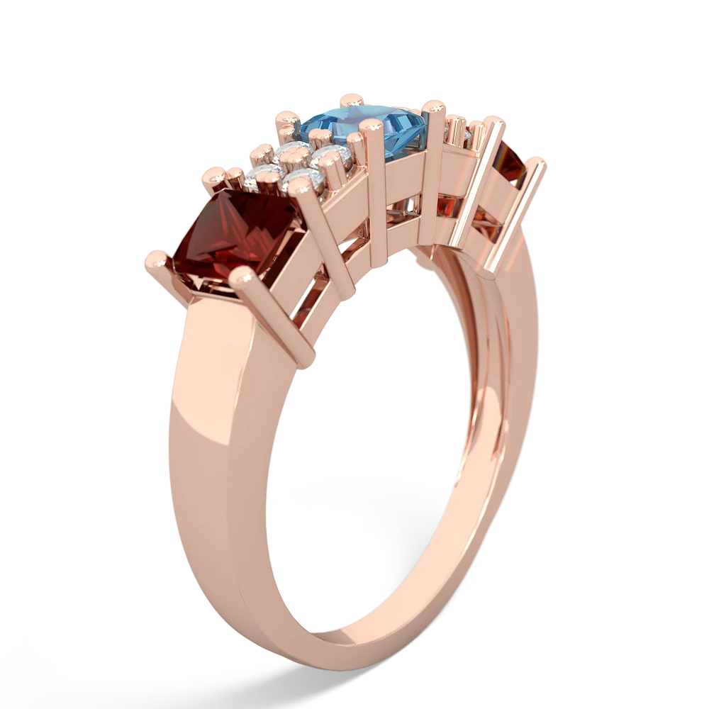 Blue Topaz Three Stone Diamond Cluster 14K Rose Gold ring R2592