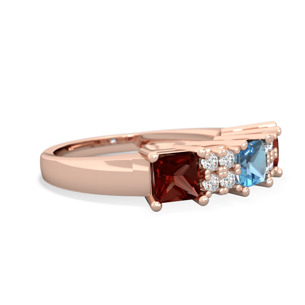 Blue Topaz Three Stone Diamond Cluster 14K Rose Gold ring R2592