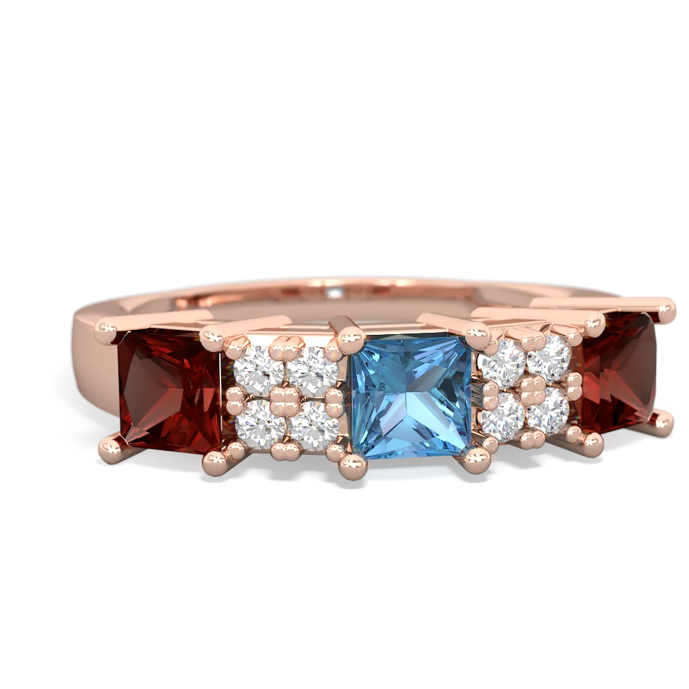 Blue Topaz Three Stone Diamond Cluster 14K Rose Gold ring R2592