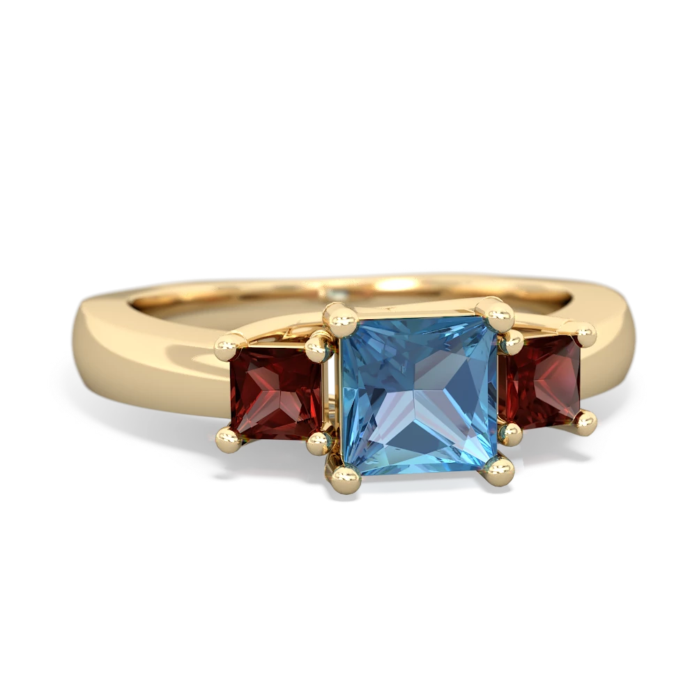 Blue Topaz Three Stone Trellis 14K Yellow Gold ring R4015