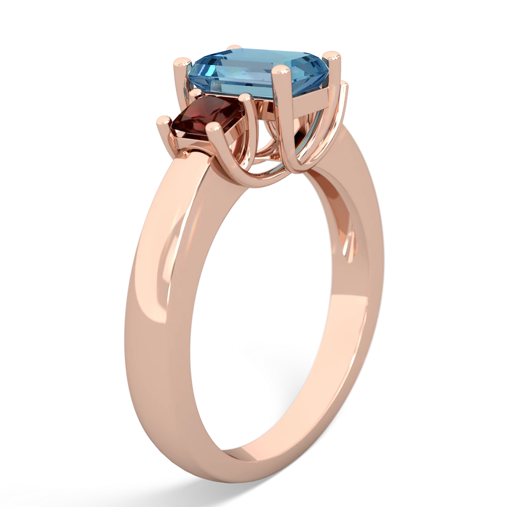 Blue Topaz Three Stone Emerald-Cut Trellis 14K Rose Gold ring R4021