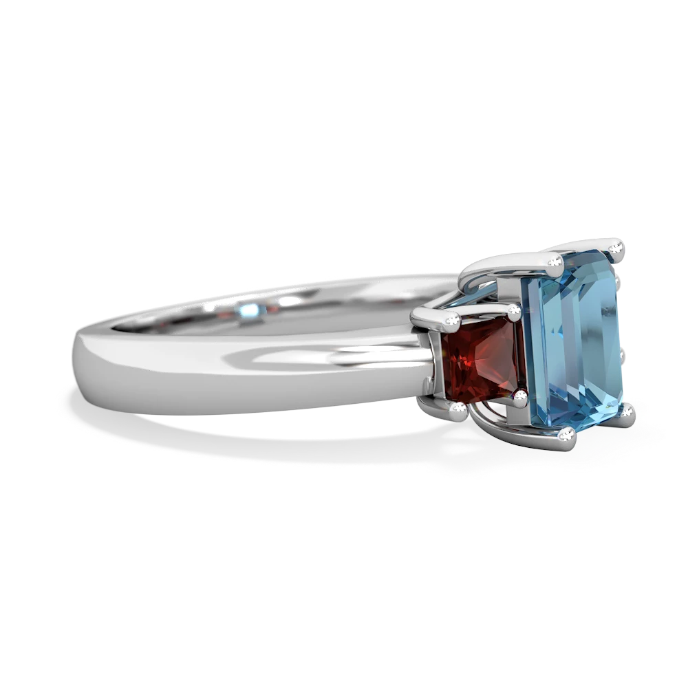 Blue Topaz Three Stone Emerald-Cut Trellis 14K White Gold ring R4021