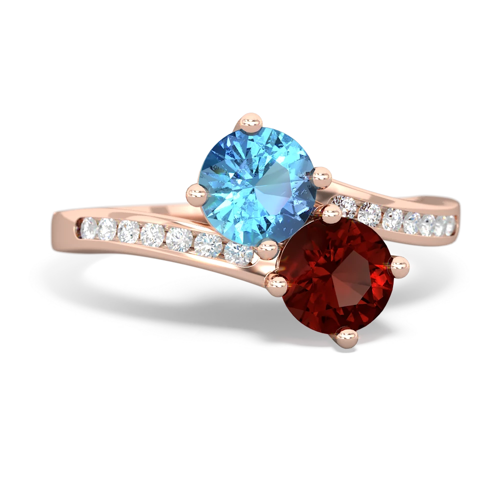 Blue Topaz Channel Set Two Stone 14K Rose Gold ring R5303