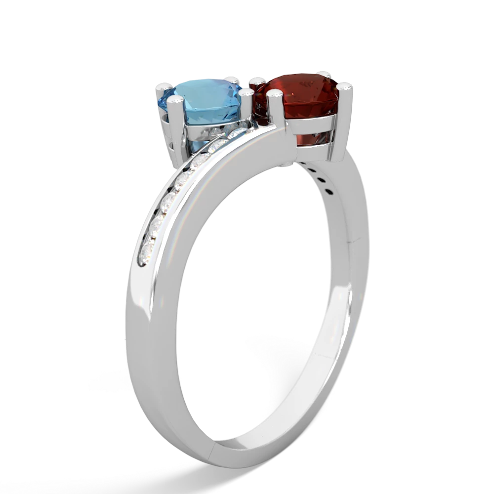 Blue Topaz Channel Set Two Stone 14K White Gold ring R5303