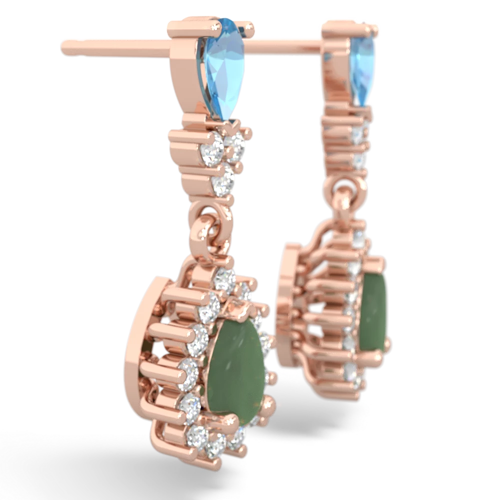 Blue Topaz Halo Pear Dangle 14K Rose Gold earrings E1882