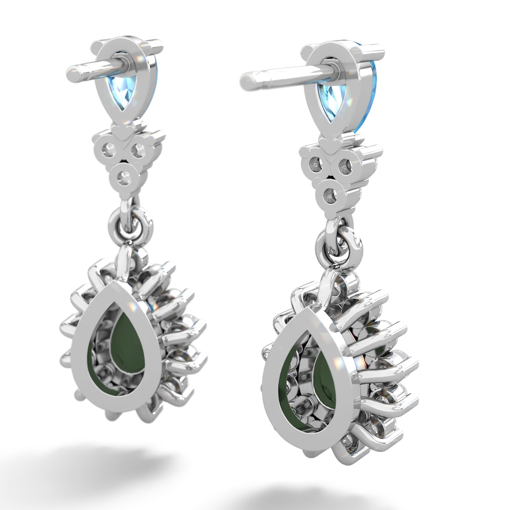 Blue Topaz Halo Pear Dangle 14K White Gold earrings E1882