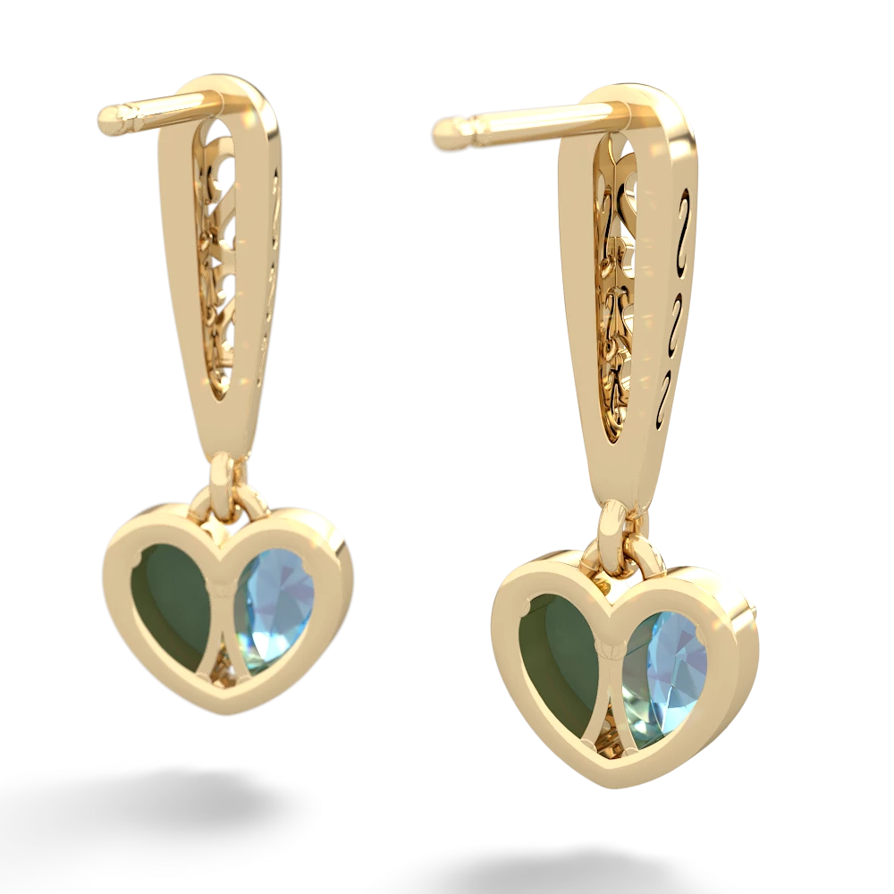 Blue Topaz Filligree Heart 14K Yellow Gold earrings E5070