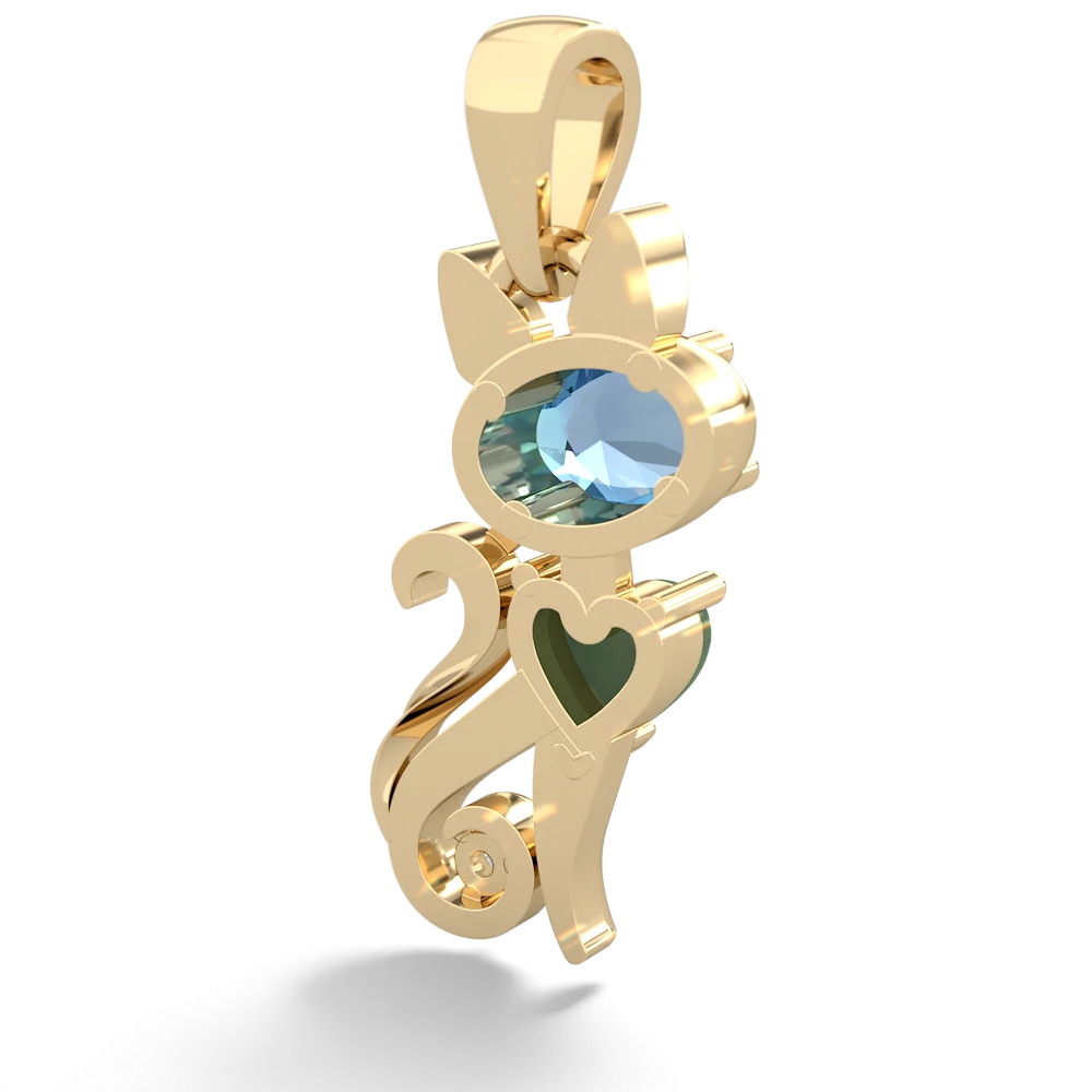 Blue Topaz Kitten 14K Yellow Gold pendant P5780