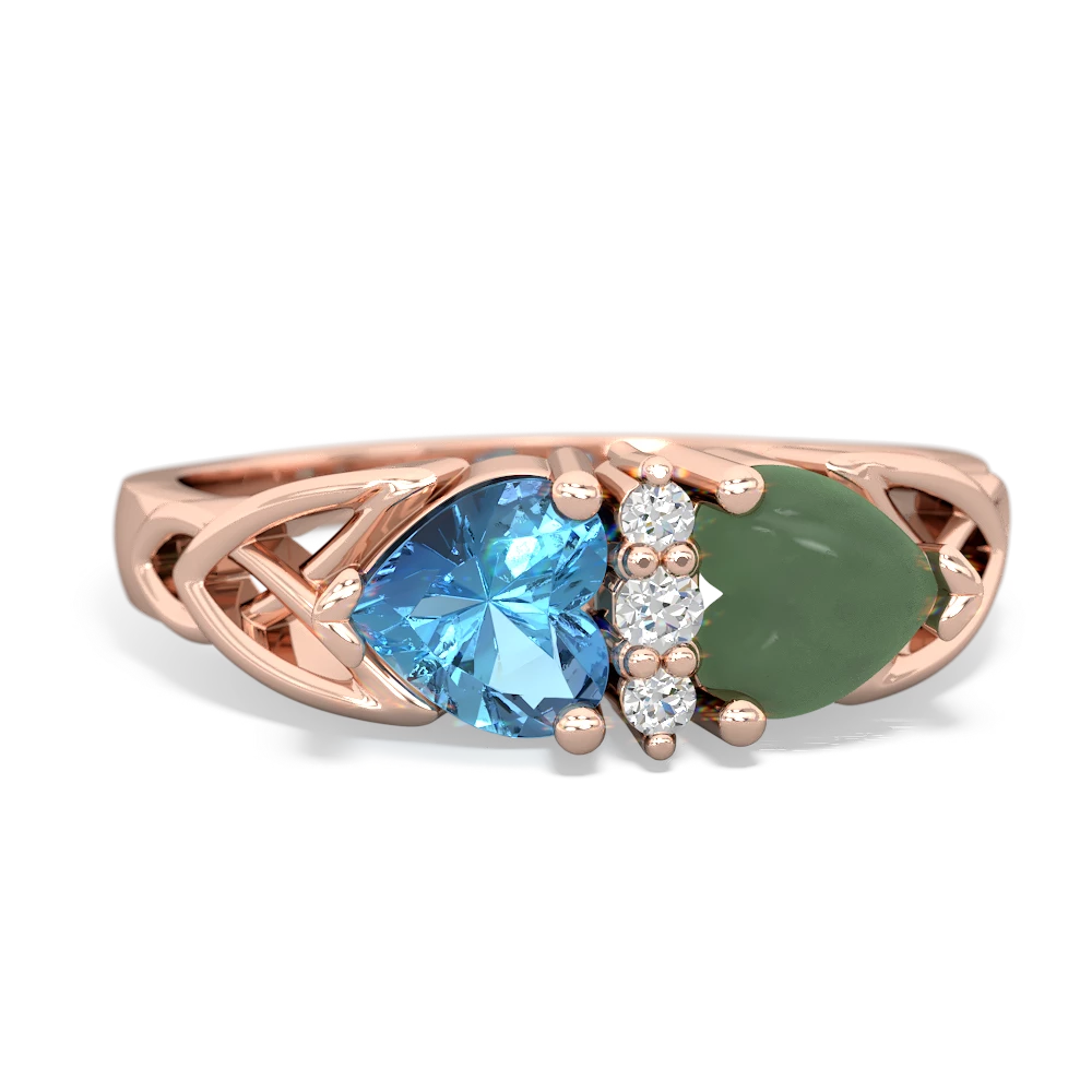 Blue Topaz Celtic Knot Double Heart 14K Rose Gold ring R5040