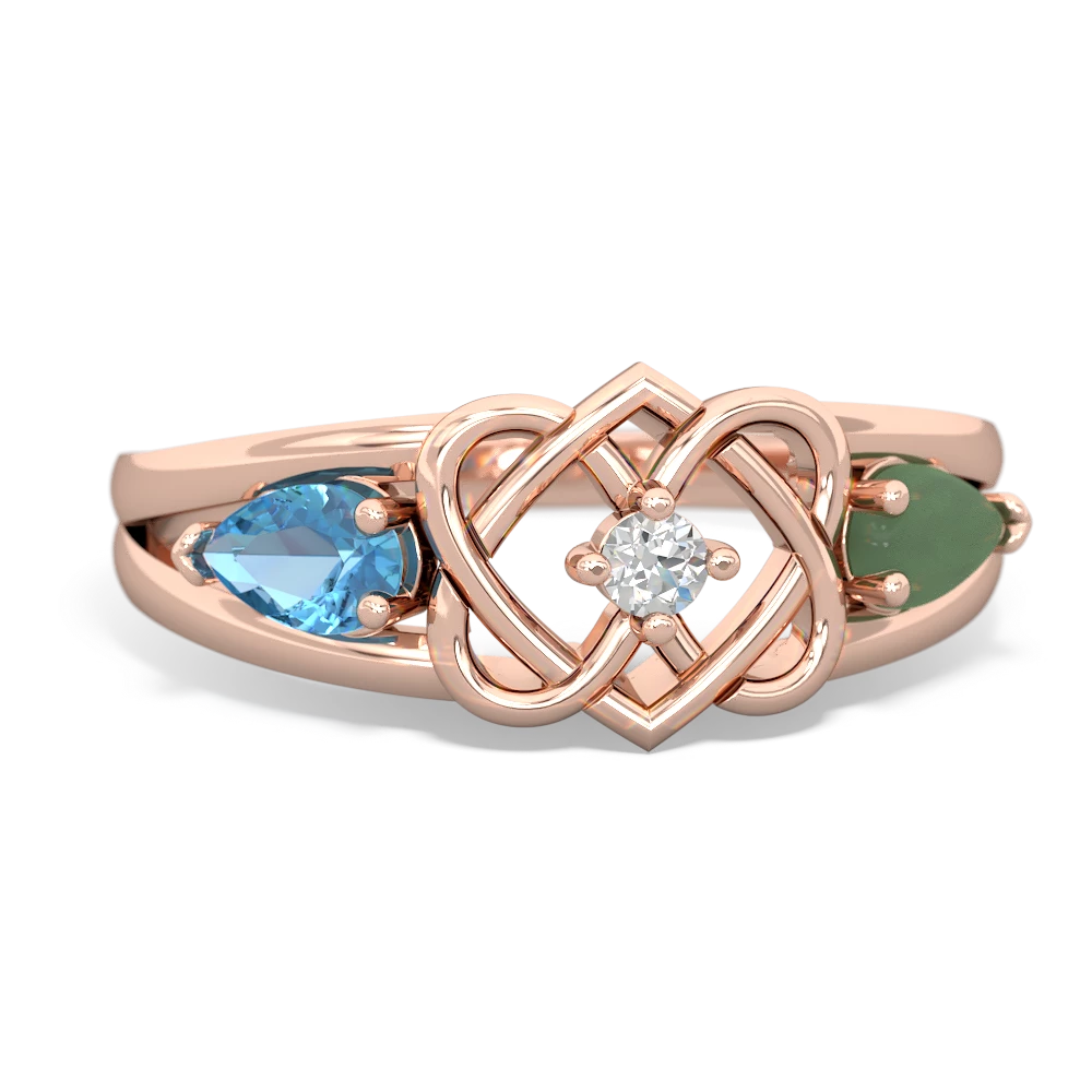 Blue Topaz Hearts Intertwined 14K Rose Gold ring R5880