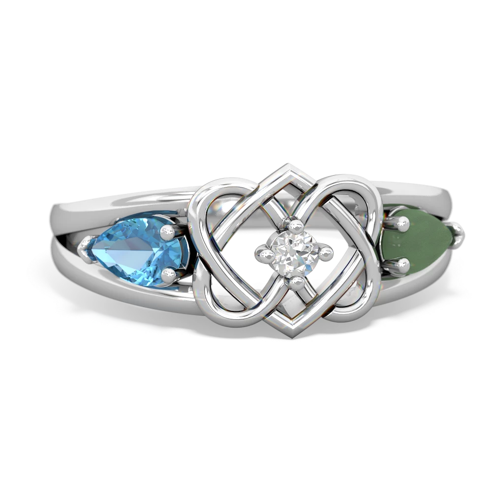 Blue Topaz Hearts Intertwined 14K White Gold ring R5880