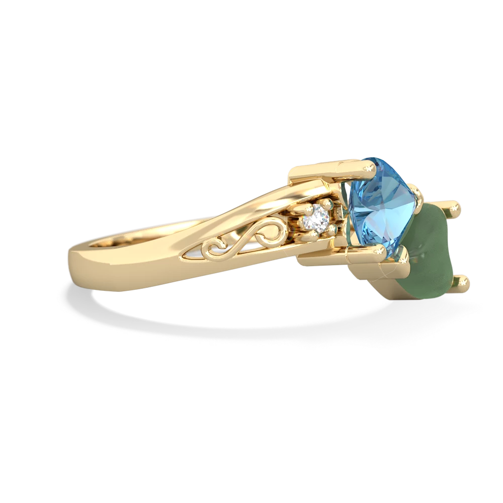 Blue Topaz Snuggling Hearts 14K Yellow Gold ring R2178