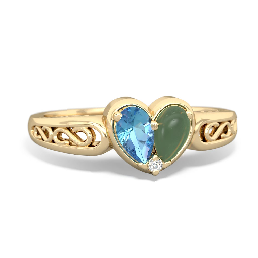 Blue Topaz Filligree 'One Heart' 14K Yellow Gold ring R5070