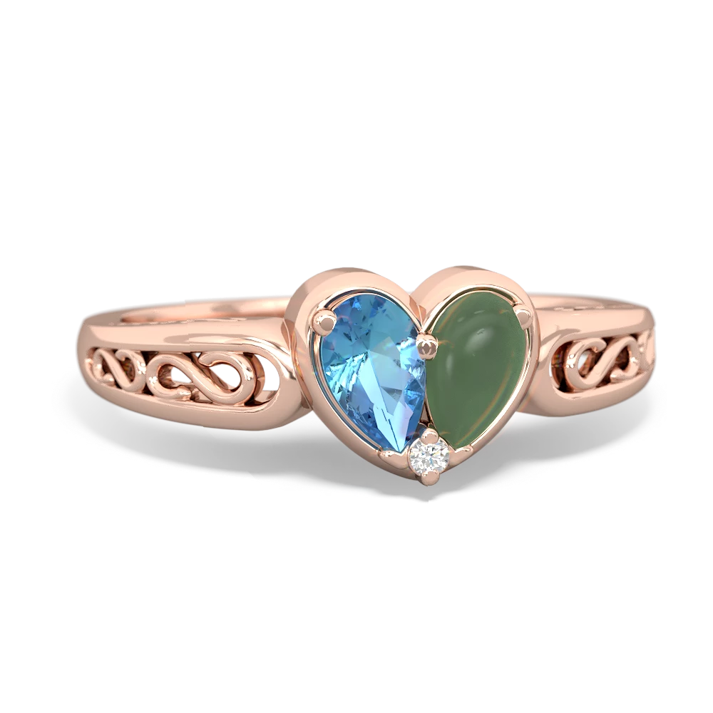 Blue Topaz Filligree 'One Heart' 14K Rose Gold ring R5070