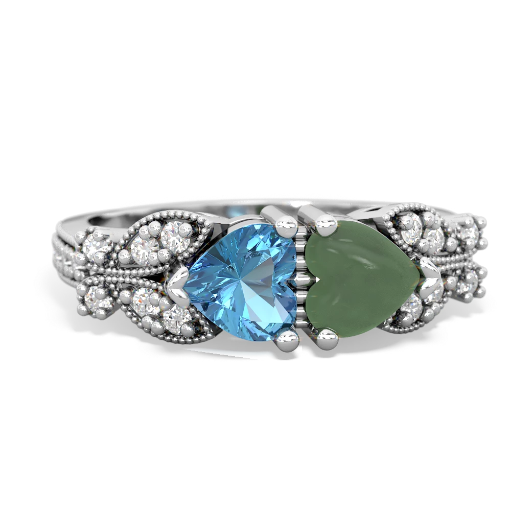 Blue Topaz Diamond Butterflies 14K White Gold ring R5601