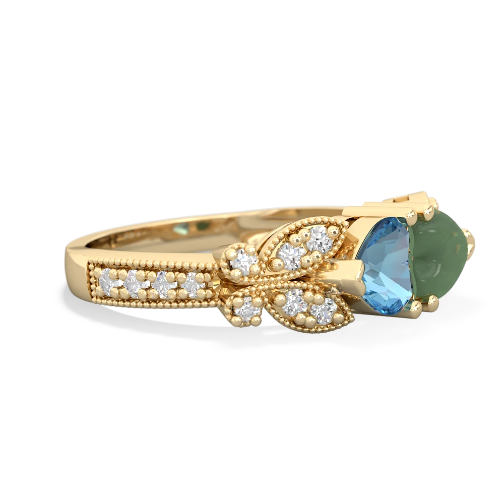 Blue Topaz Diamond Butterflies 14K Yellow Gold ring R5601