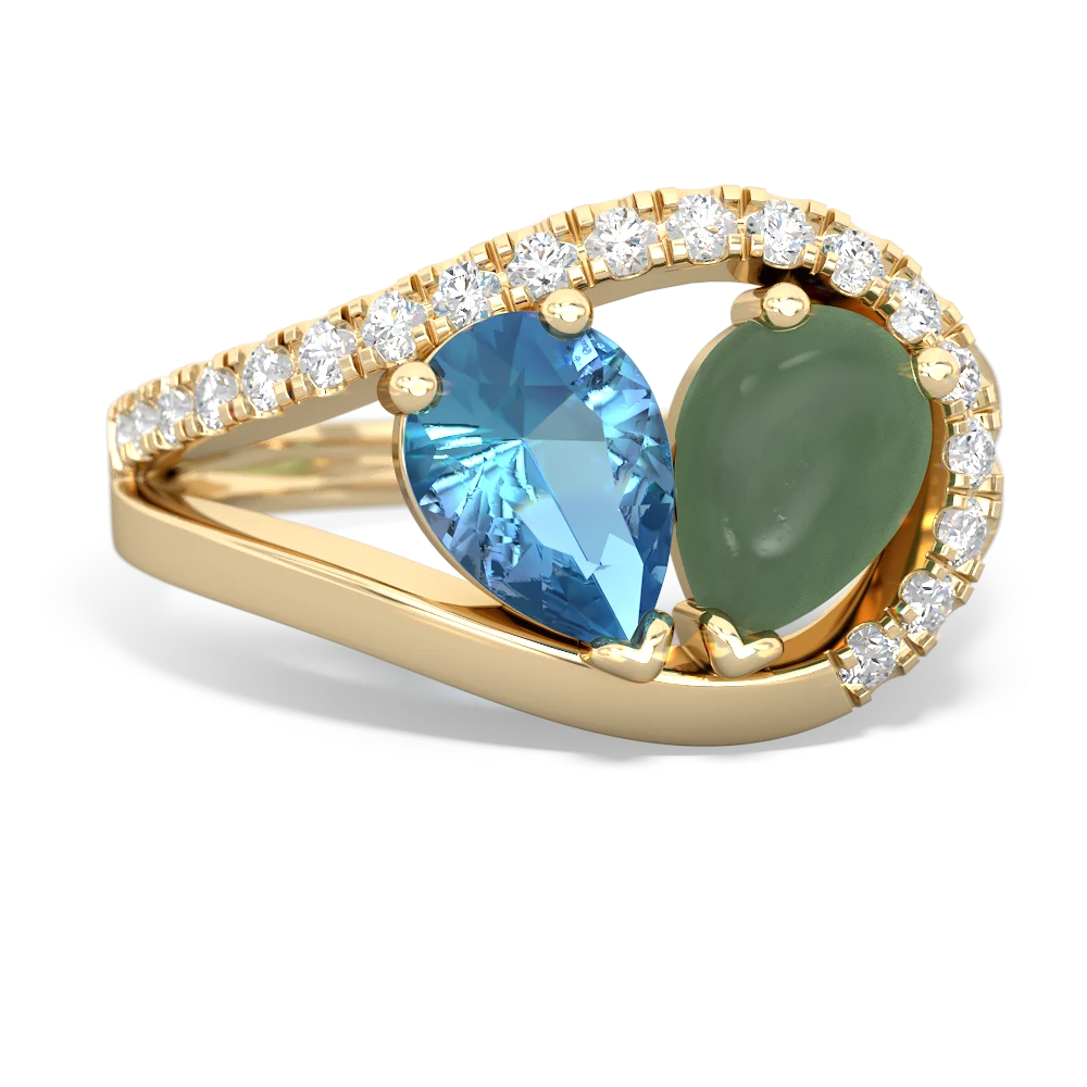 Blue Topaz Nestled Heart Keepsake 14K Yellow Gold ring R5650