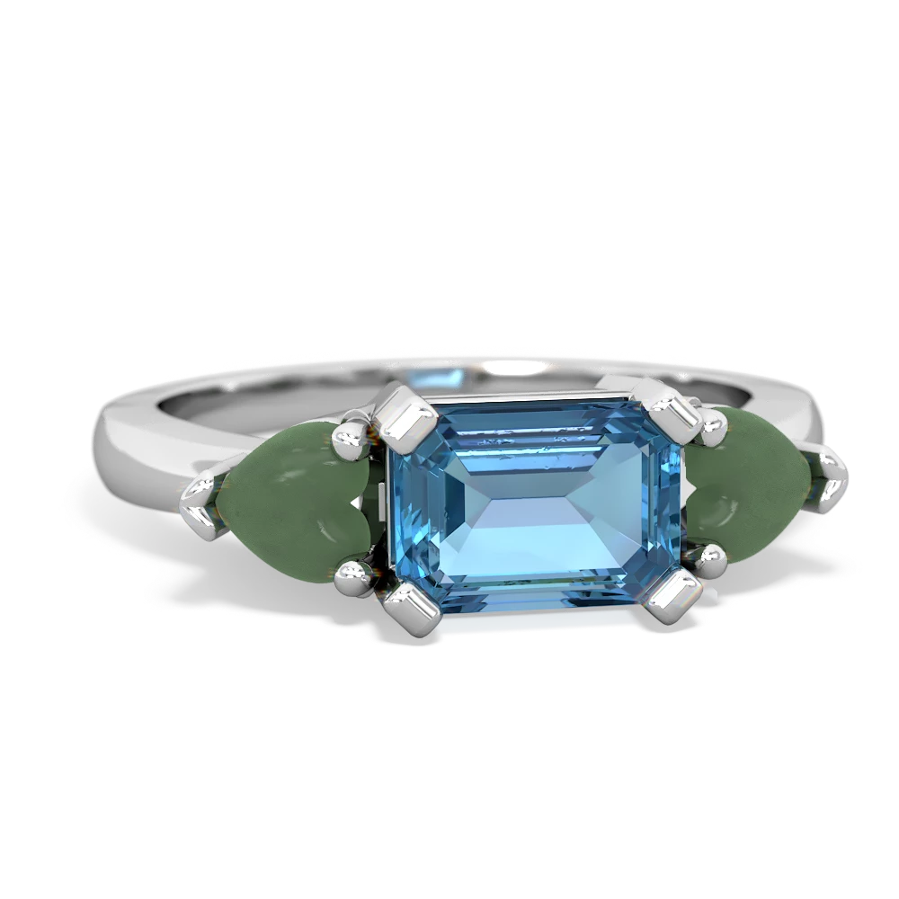 Blue Topaz Three Stone 14K White Gold ring R5235