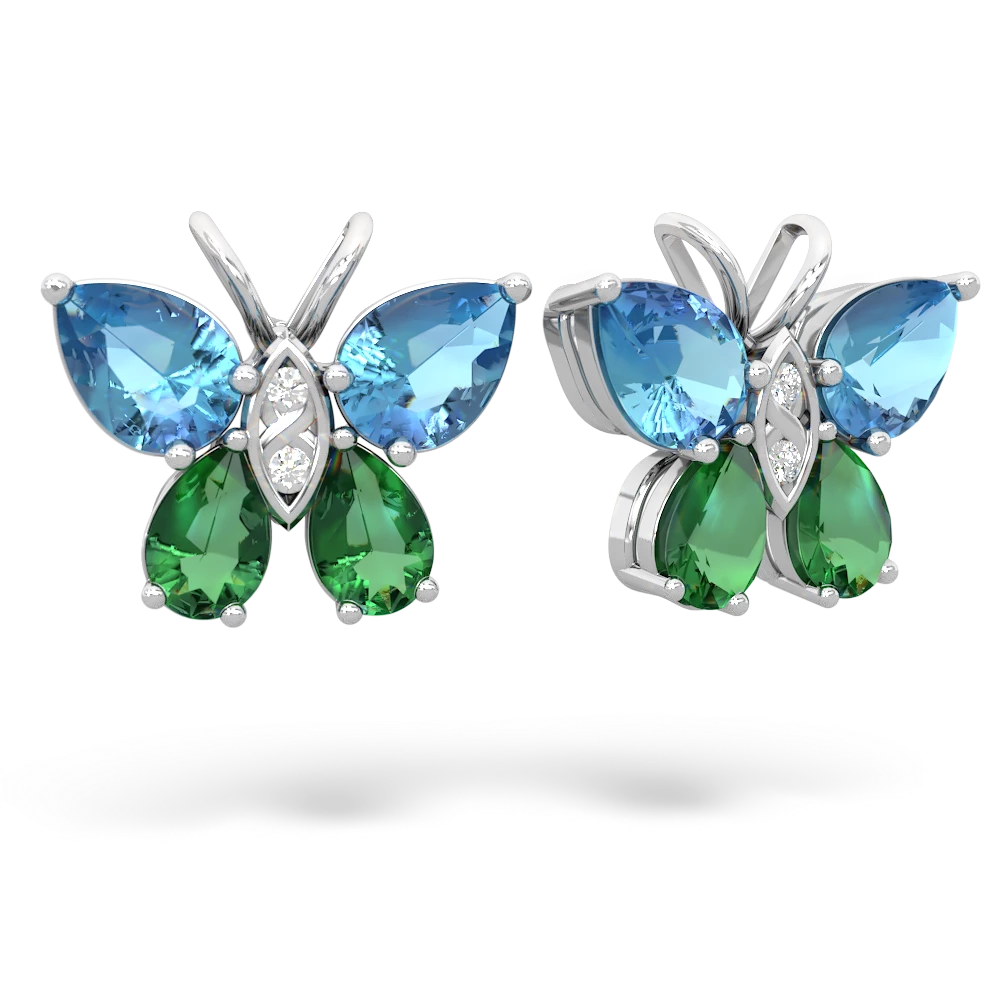 Blue Topaz Butterfly 14K White Gold earrings E2215