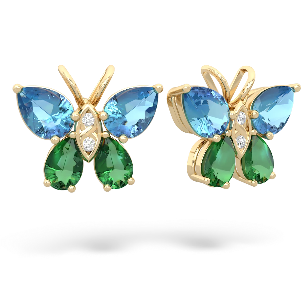 Blue Topaz Butterfly 14K Yellow Gold earrings E2215