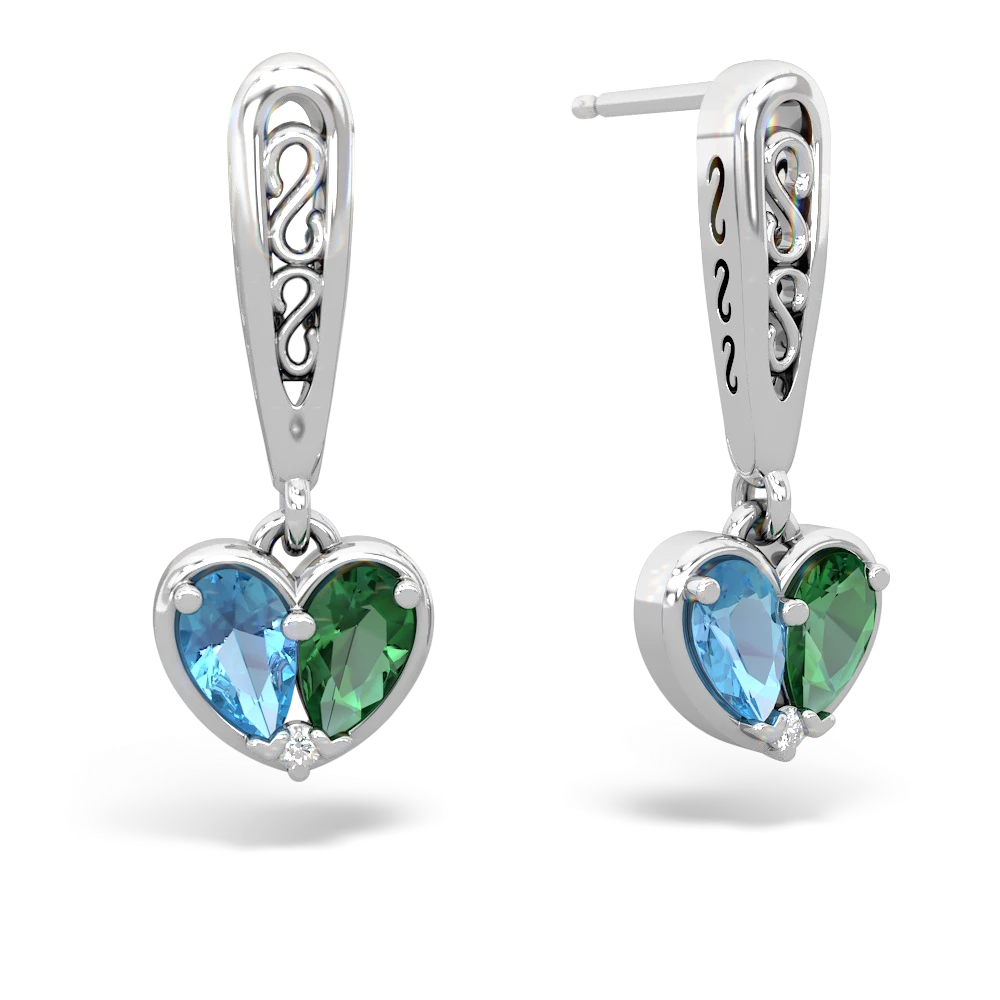 Blue Topaz Filligree Heart 14K White Gold earrings E5070