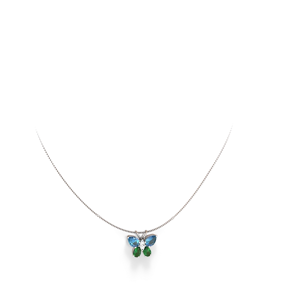 Blue Topaz Butterfly 14K White Gold pendant P2215