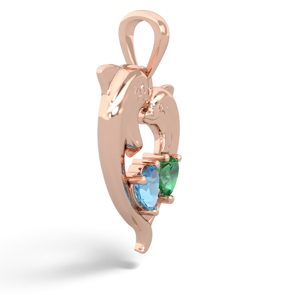 Blue Topaz Dolphin Heart 14K Rose Gold pendant P5820