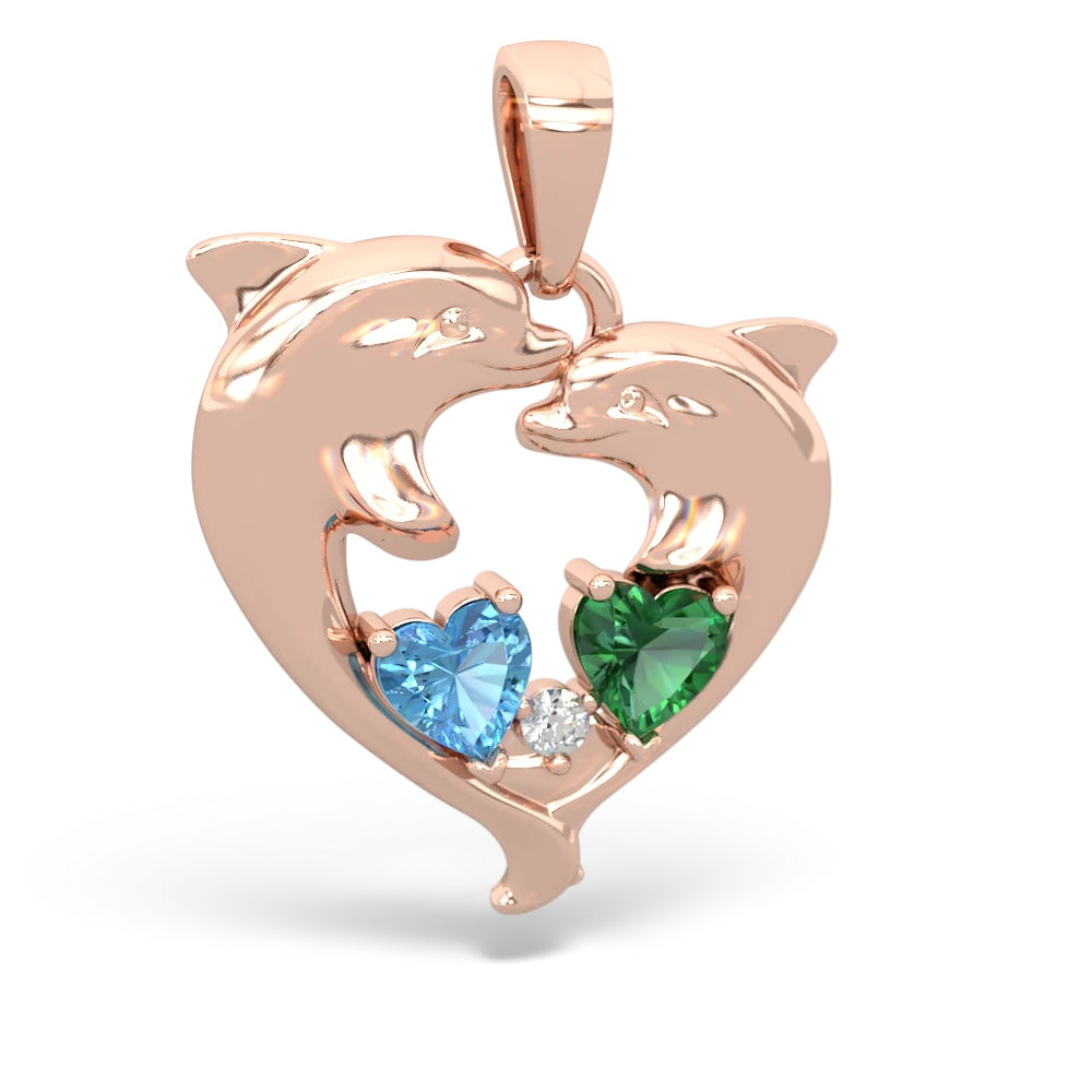 Blue Topaz Dolphin Heart 14K Rose Gold pendant P5820