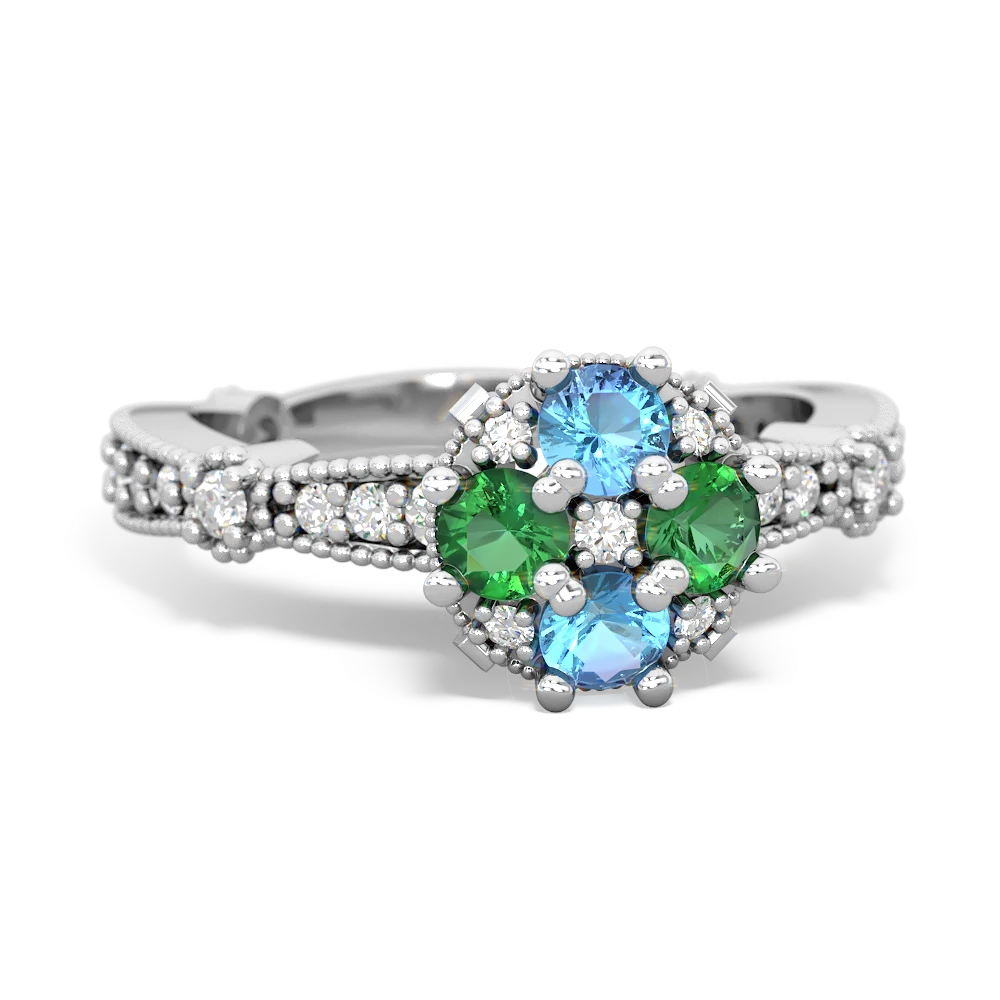 Blue Topaz Sparkling Tiara Cluster 14K White Gold ring R26293RD