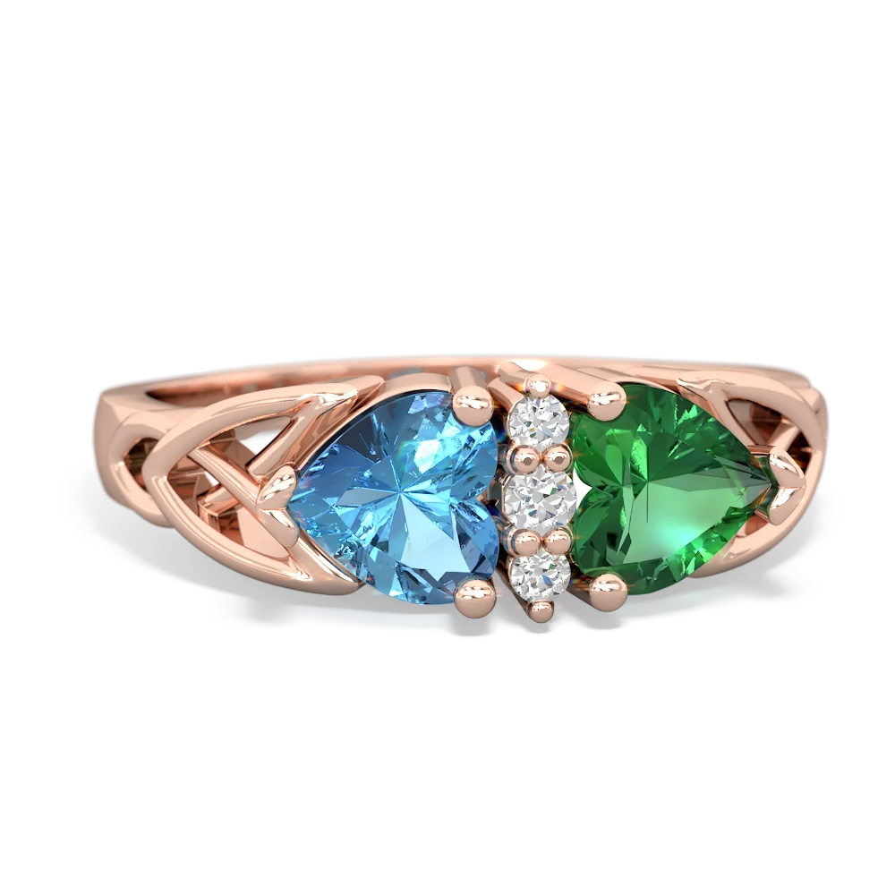 Blue Topaz Celtic Knot Double Heart 14K Rose Gold ring R5040