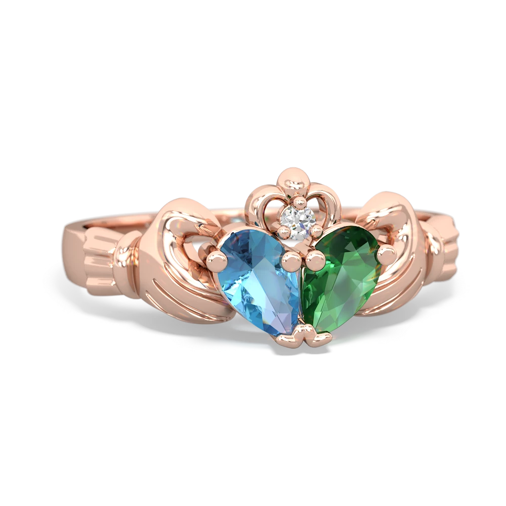 Blue Topaz 'Our Heart' Claddagh 14K Rose Gold ring R2388