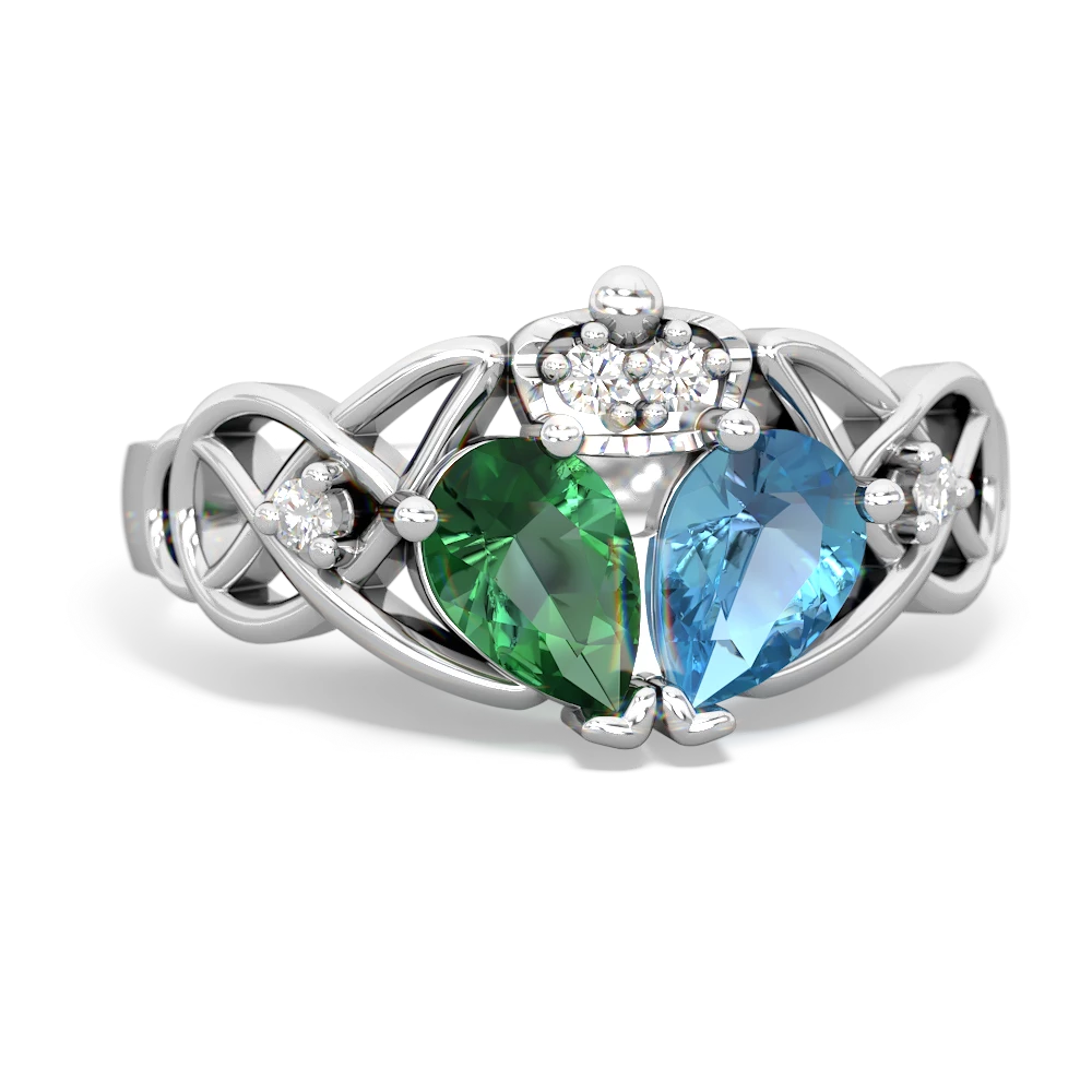 Blue Topaz 'One Heart' Celtic Knot Claddagh 14K White Gold ring R5322