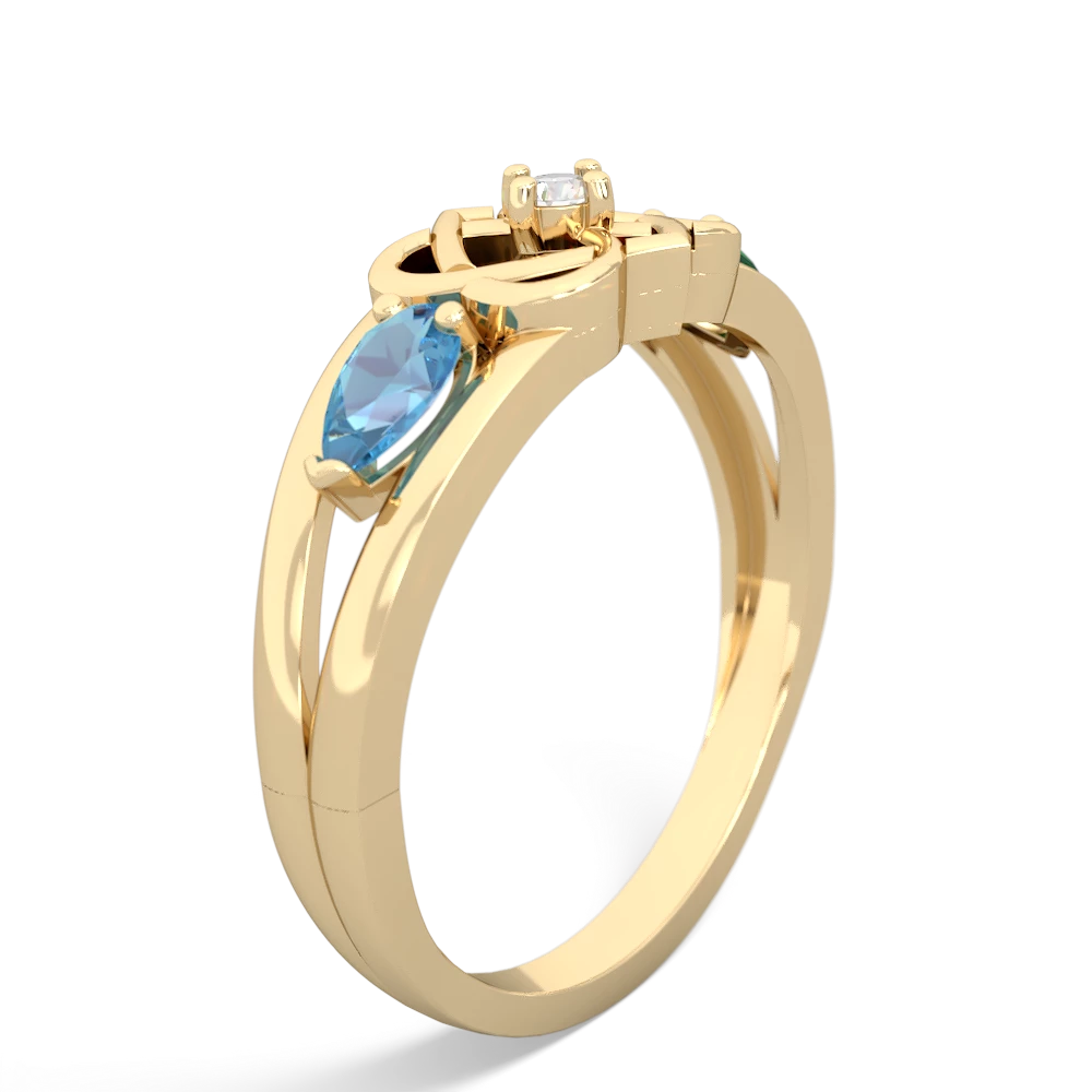 Blue Topaz Hearts Intertwined 14K Yellow Gold ring R5880