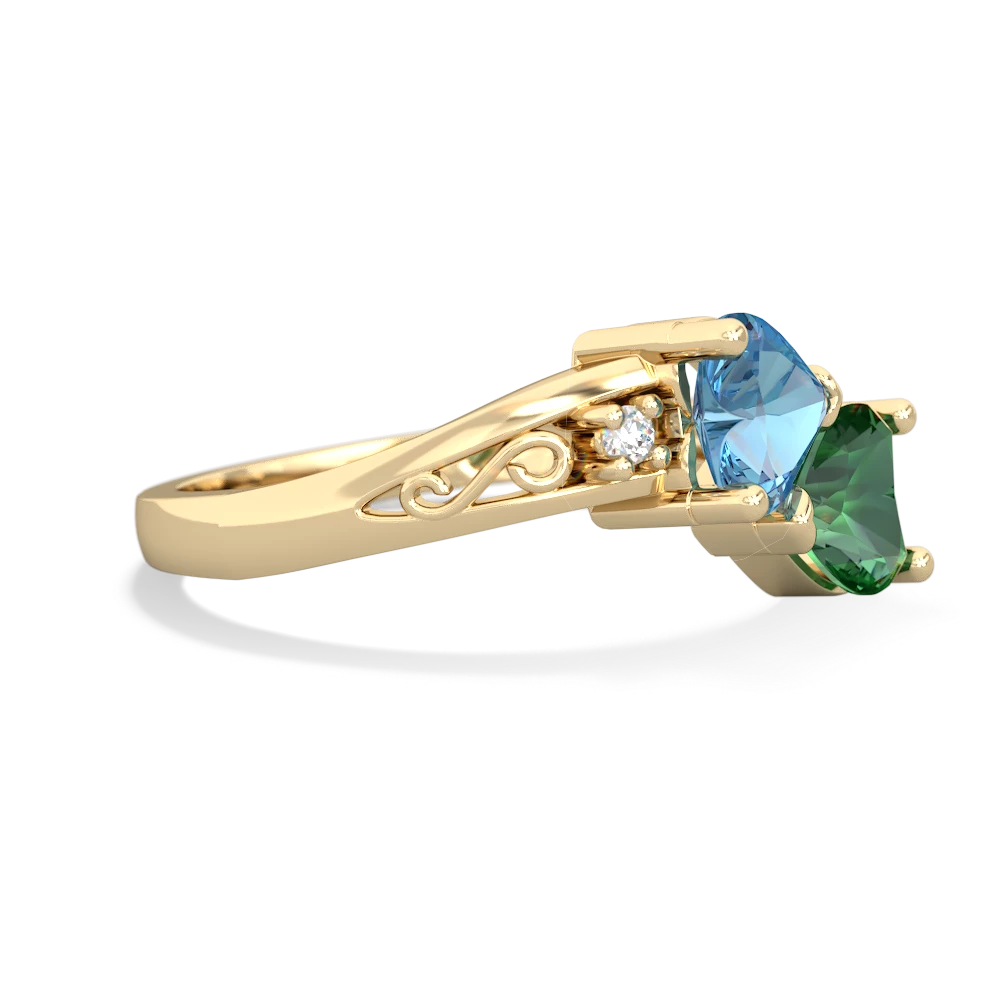 Blue Topaz Snuggling Hearts 14K Yellow Gold ring R2178