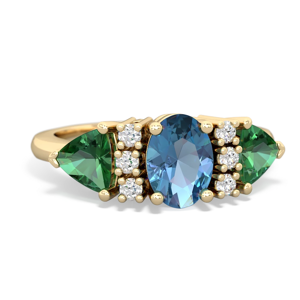 Blue Topaz Antique Style Three Stone 14K Yellow Gold ring R2186