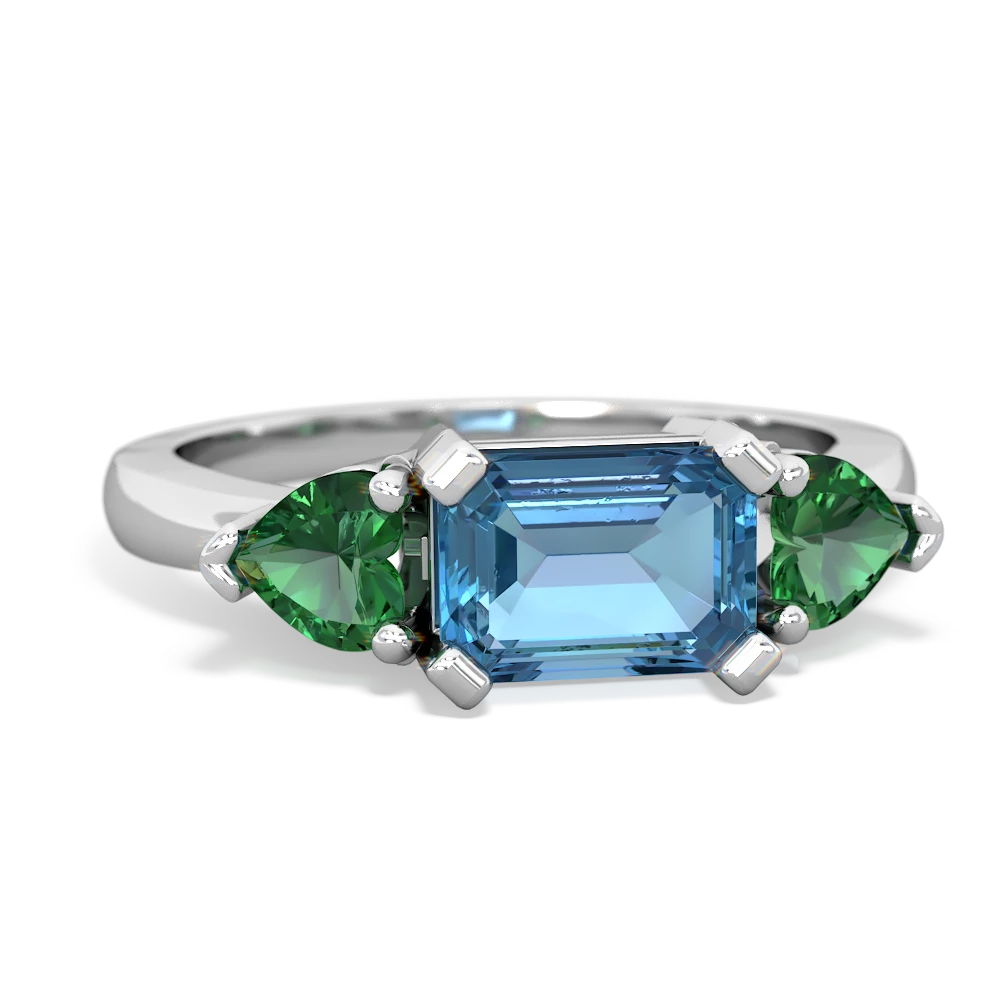 Blue Topaz Three Stone 14K White Gold ring R5235