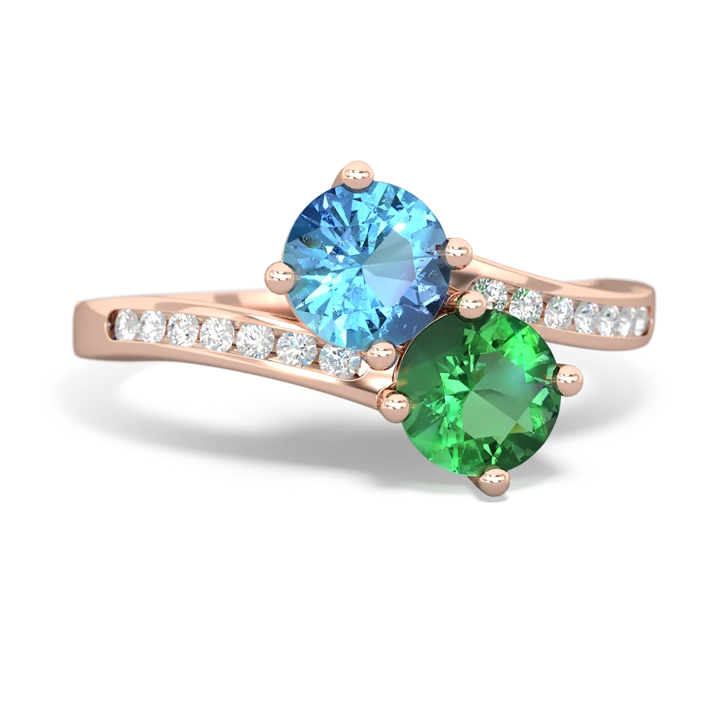 Blue Topaz Channel Set Two Stone 14K Rose Gold ring R5303