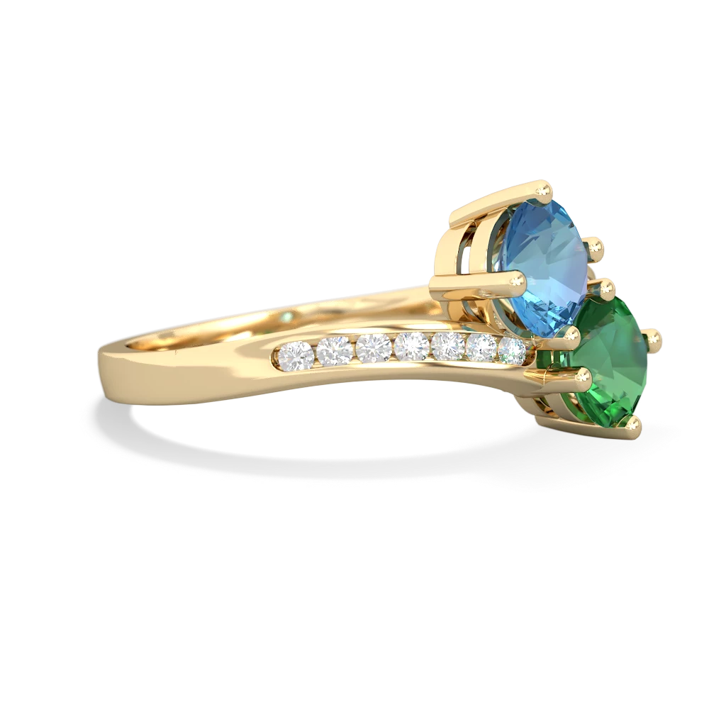 Blue Topaz Channel Set Two Stone 14K Yellow Gold ring R5303