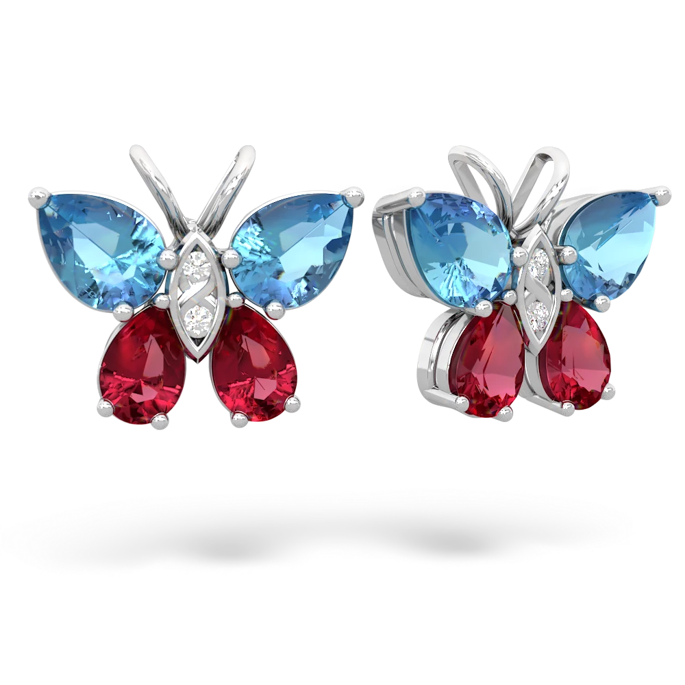 Blue Topaz Butterfly 14K White Gold earrings E2215