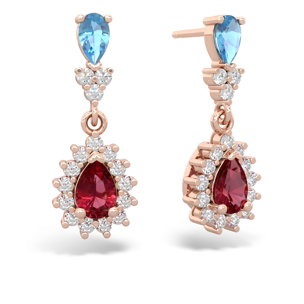 Blue Topaz Halo Pear Dangle 14K Rose Gold earrings E1882