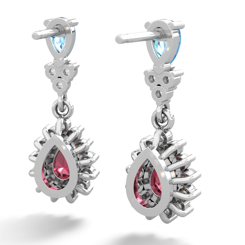 Blue Topaz Halo Pear Dangle 14K White Gold earrings E1882