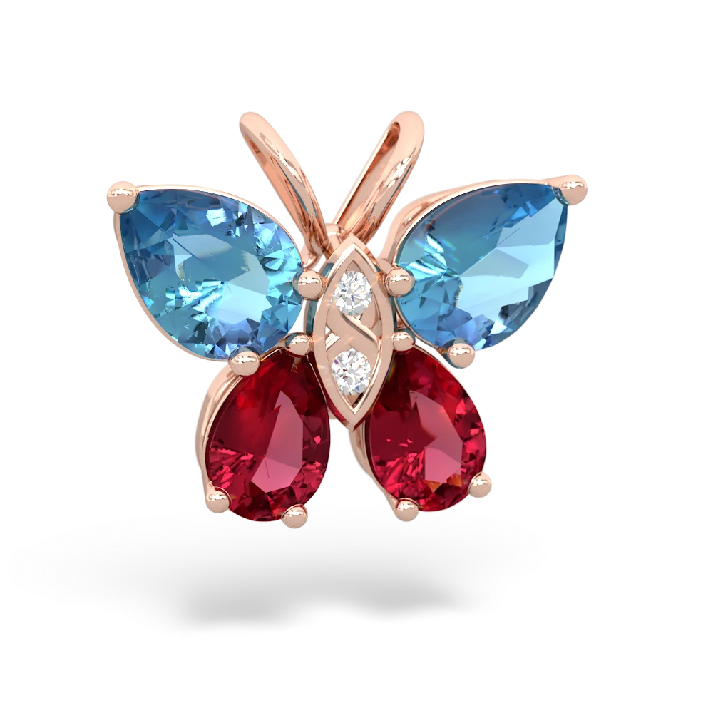 Blue Topaz Butterfly 14K Rose Gold pendant P2215