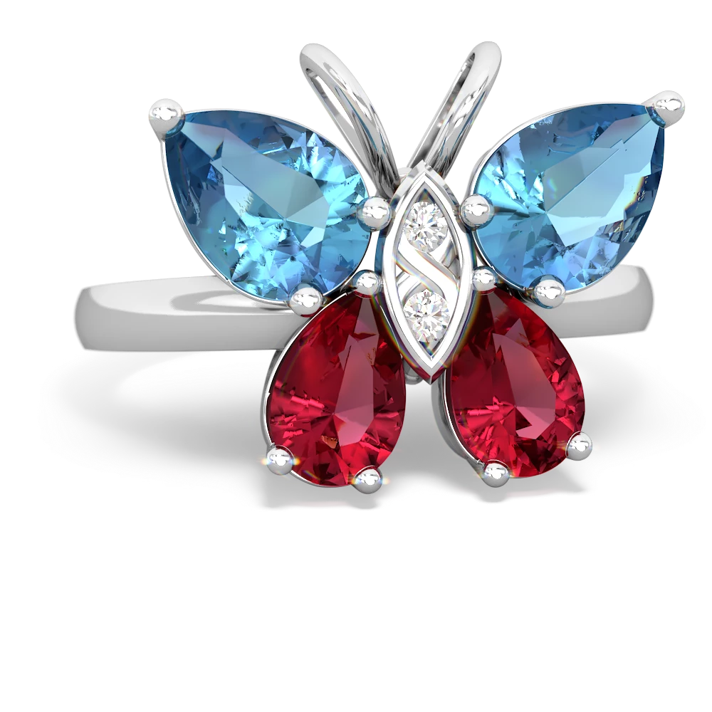 Blue Topaz Butterfly 14K White Gold ring R2215