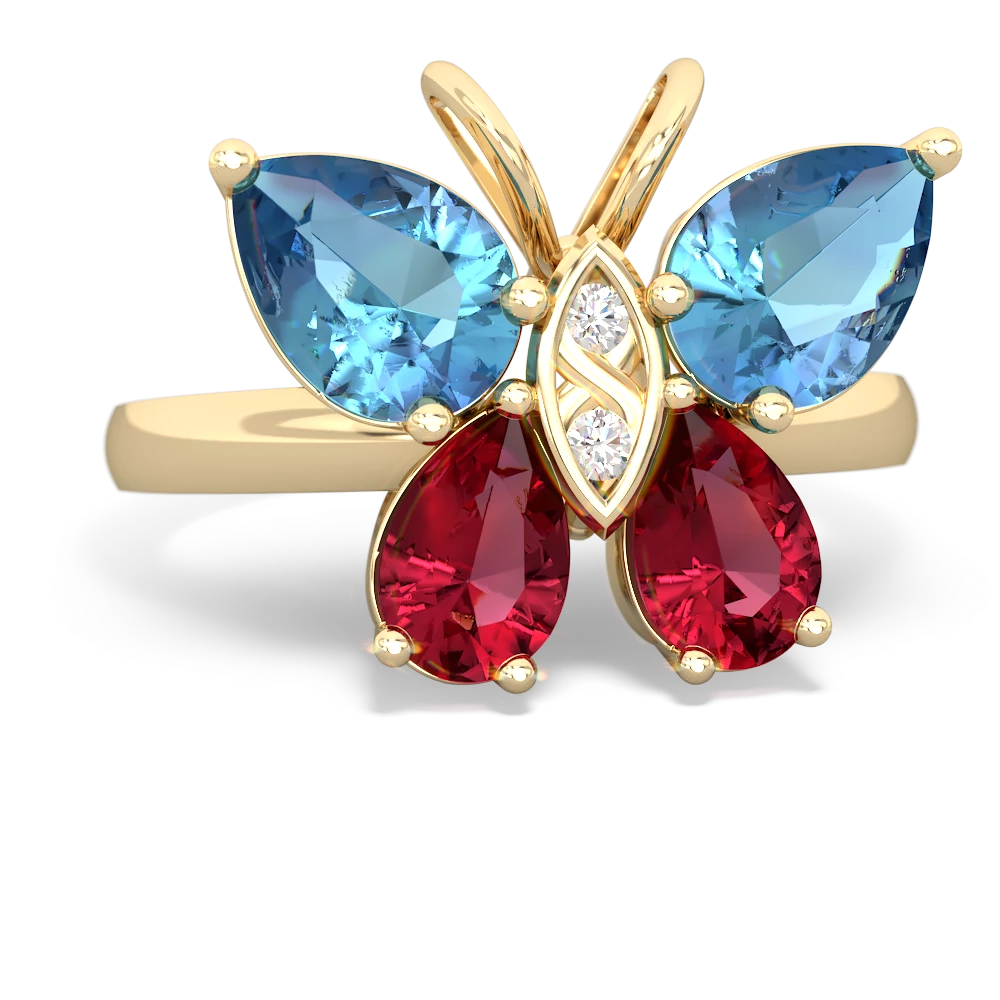 Blue Topaz Butterfly 14K Yellow Gold ring R2215